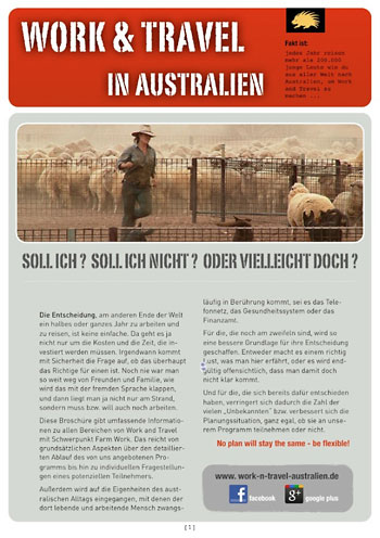 Work and Travel Infobroschüre Titelbild der Work and Travel Infobroschüre